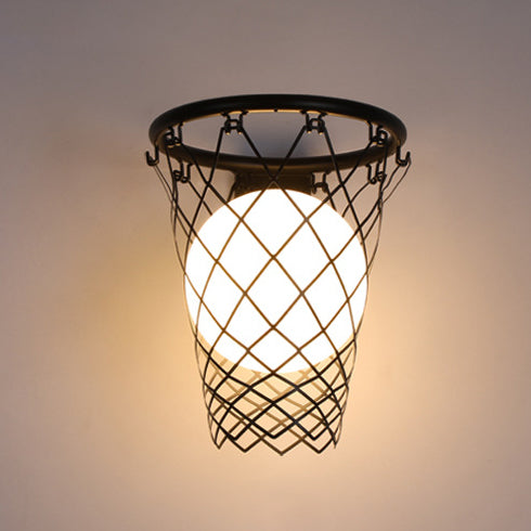 Frendorf | Slamora Kinder Wandleuchte | Basketballkorb Design | Glas & Metall | Art Déco Stil | Schlafzimmerlicht