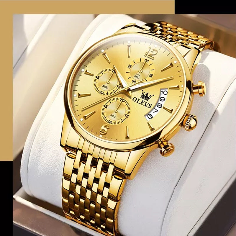 Frendorf | Luxus Gold Drei-Augen Chronograph Zifferblatt Automatische Mechanische Uhr