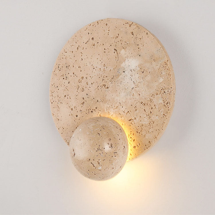 Frendorf | Travura Japanische Travertin-Wandleuchte | Runde LED-Lampe | Warmes Licht für Schlafzimmer | Stilvolles Design
