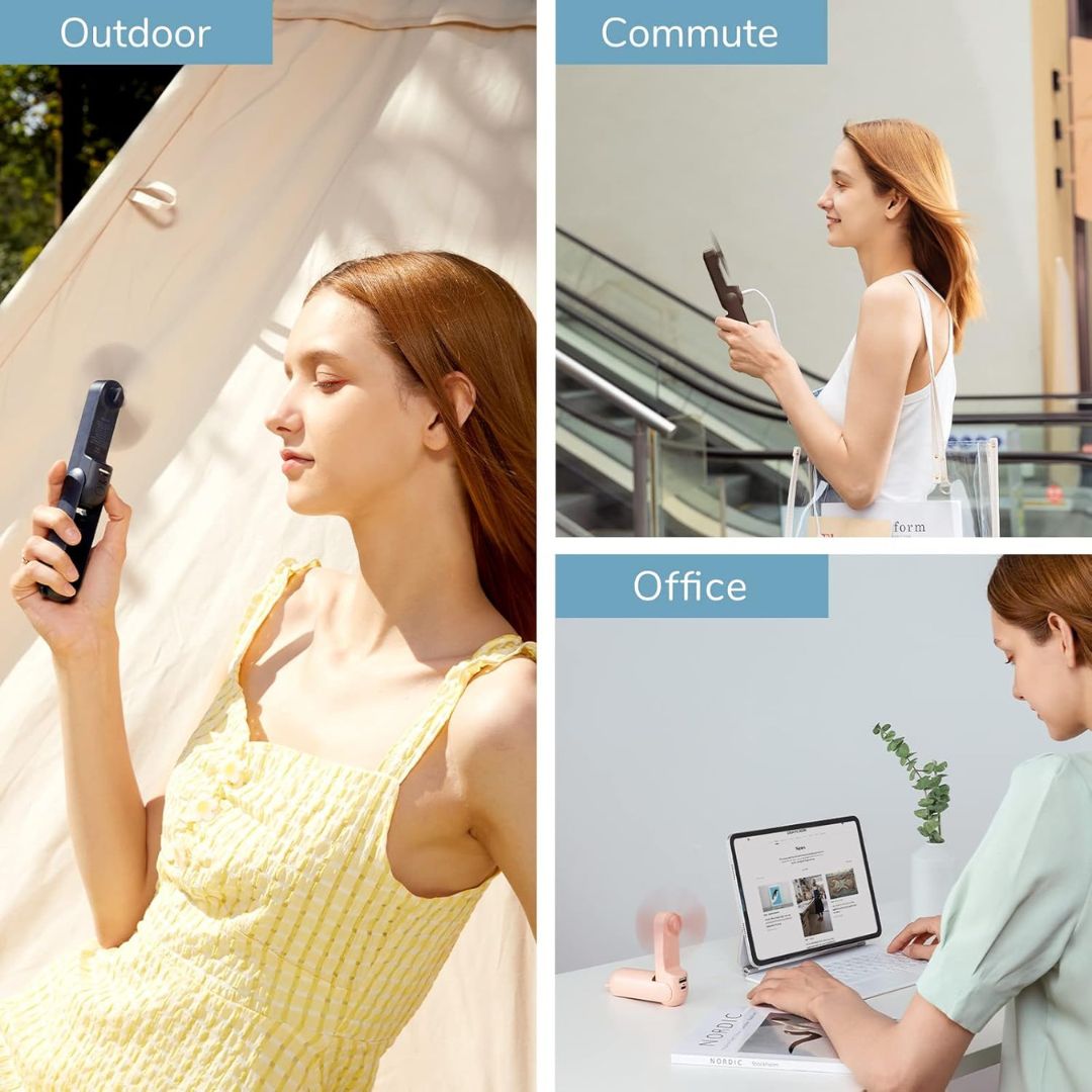 Frendorf | 3 In 1 Handheld Mini Ventilator | USB wiederaufladbar, faltbares Design & ideal für Reisen, Camping und Outdoor-Aktivitäten