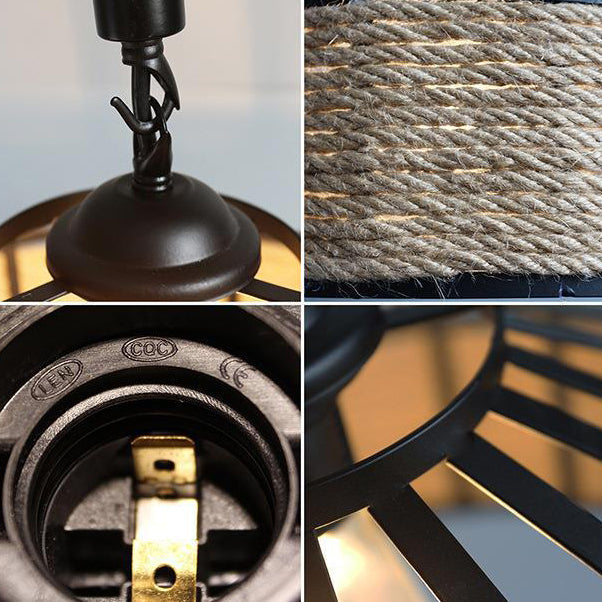 Frendorf | LumeLash Vintage Hängeleuchte | Rustikales Eisen & Hanfseil Design | 1-Flammige Pendelleuchte für Wohnzimmer