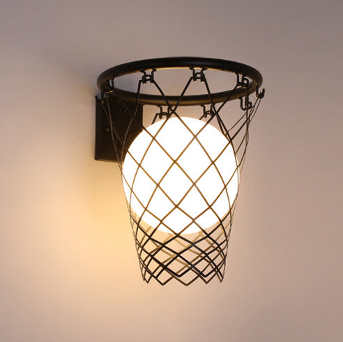 Frendorf | Slamora Kinder Wandleuchte | Basketballkorb Design | Glas & Metall | Art Déco Stil | Schlafzimmerlicht