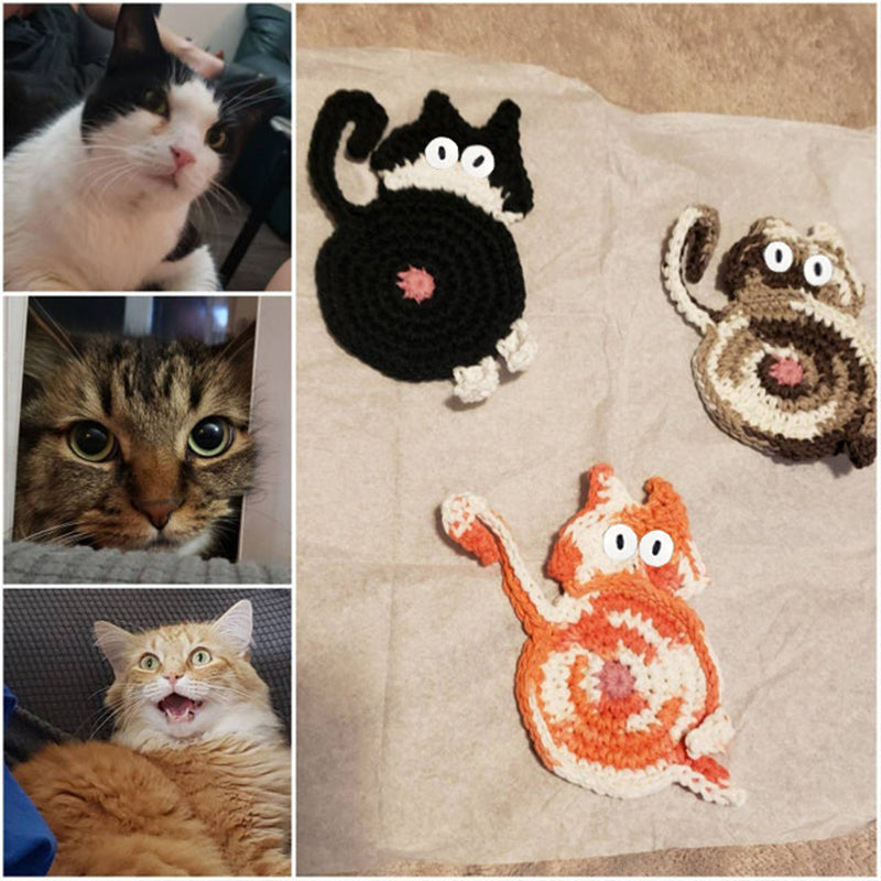 Frendorf | 🐱Lustige Katzenpo-Untersetzer Katzenpo-Tassenmatte Gestricktes Geschenk für Katzenfans
