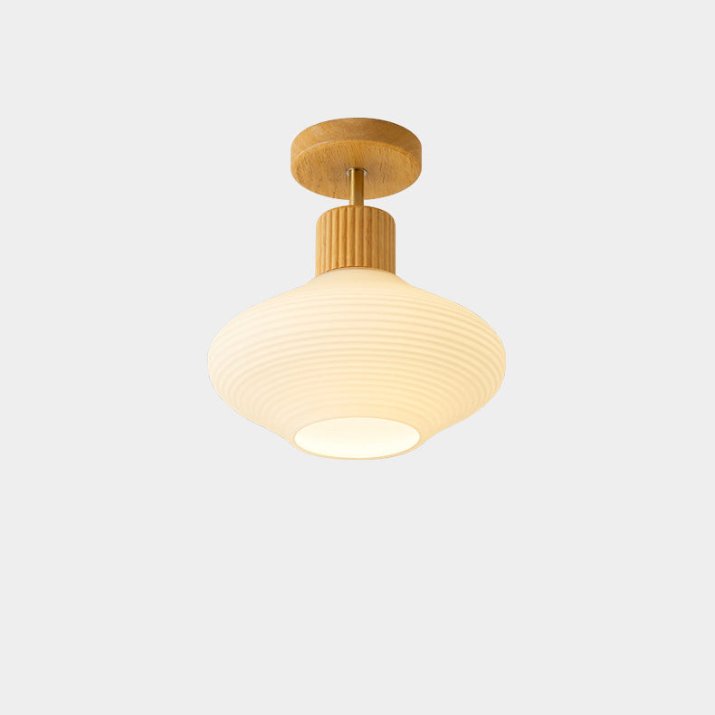 Frendorf | GlowLoom Nordic Oval Deckenleuchte | Holzstreifen Glasdesign | Halbrunde LED Lampe | Moderne Beleuchtung