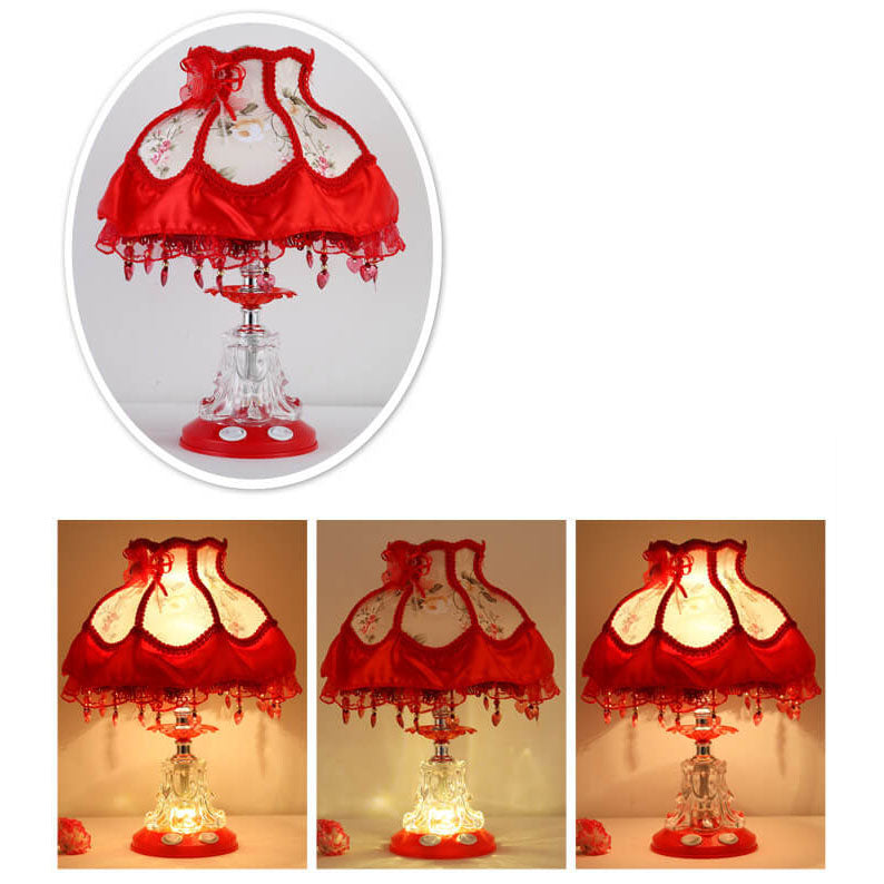 Frendorf | Elarion Glow Tischlampe | Europäisches Design | Stoffschirm & Glasfuß | Dimmbar | Romantische Beleuchtung