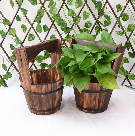 Frendorf | Rustikale Outdoor-Pflanzkübel im Fassstil – Klassische Gartenblumenkübel mit Holzoptik