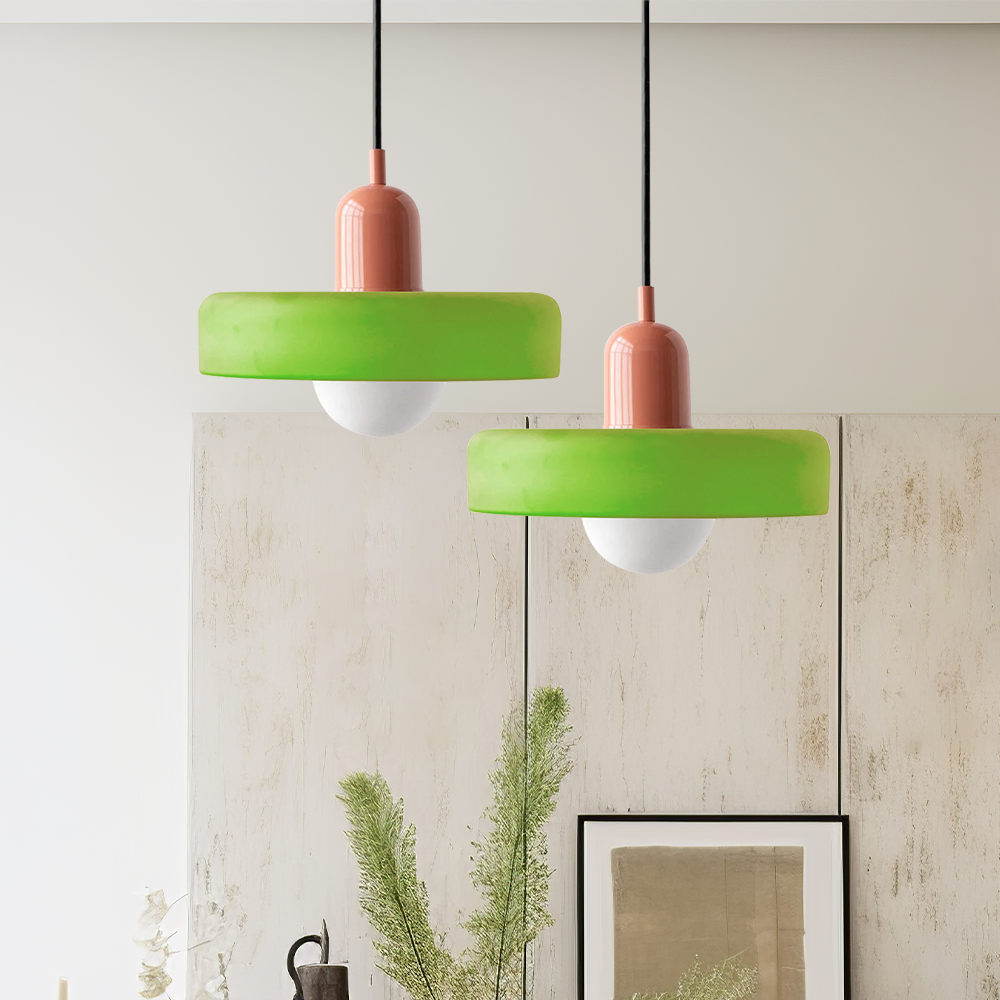 Frendorf |  Pendelleuchte aus farbigem Glas | Elegante Hängeleuchte im Bauhaus-Stil | Designlampe für Wohnzimmer & Esszimmer