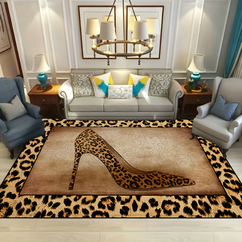 Antirutsch waschbarer Teppich - wasserdichter Teppich für Flur, Wohnzimmer, Schlafzimmer, Terrasse - Leopardenmuster hohe Absätze Design