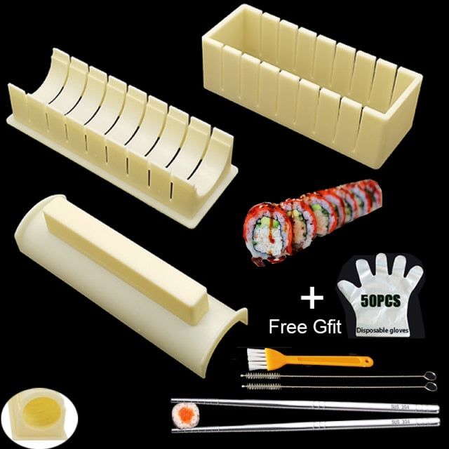 Frendorf | 11 Stück Set Sushi Maker Ausrüstungsset, Japanische Reisbällchen Kuchenrolle Mold