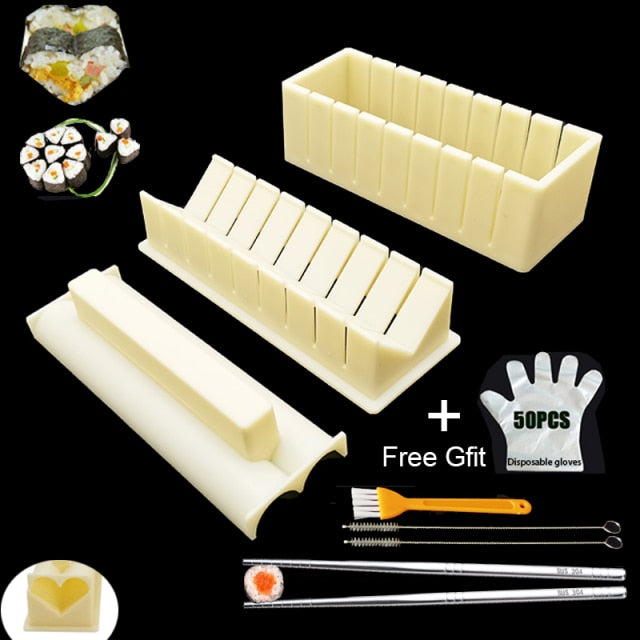 Frendorf | 11 Stück Set Sushi Maker Ausrüstungsset, Japanische Reisbällchen Kuchenrolle Mold