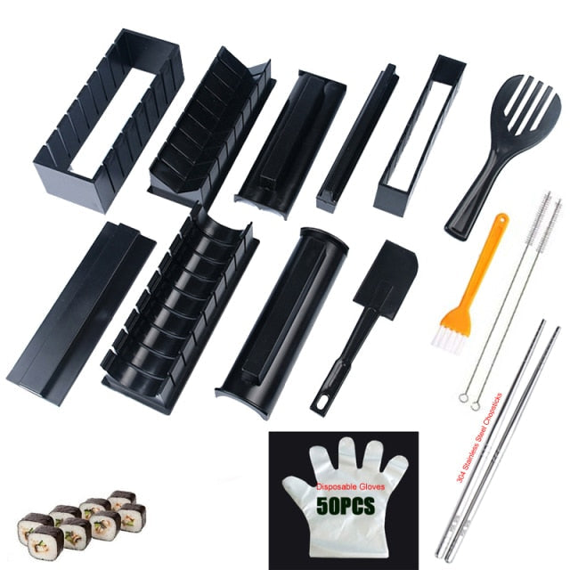 Frendorf | 11 Stück Set Sushi Maker Ausrüstungsset, Japanische Reisbällchen Kuchenrolle Mold