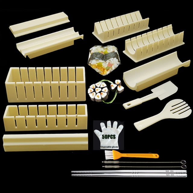 Frendorf | 11 Stück Set Sushi Maker Ausrüstungsset, Japanische Reisbällchen Kuchenrolle Mold