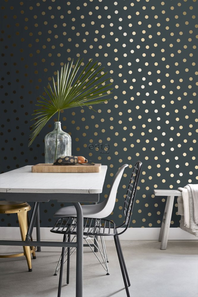 Frendorf | Grau-blaues Vlies-Tapete mit goldenen Punkten 139246, Waldfreunde, Esta