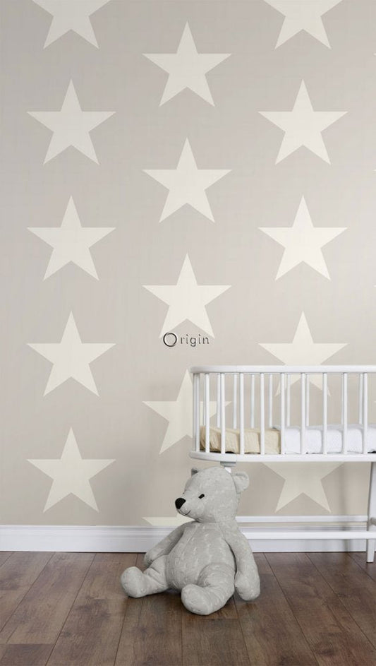 Frendorf | Grau-beige metallische Vlies-Tapete mit Sternen 346826, Precious, Origin