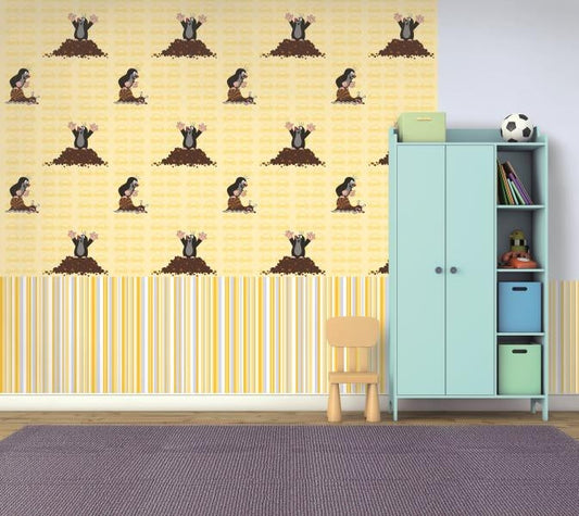 Frendorf | Chindren´s Papier Tapete 6070003, Streifen, kleiner Maulwurf, Vavex