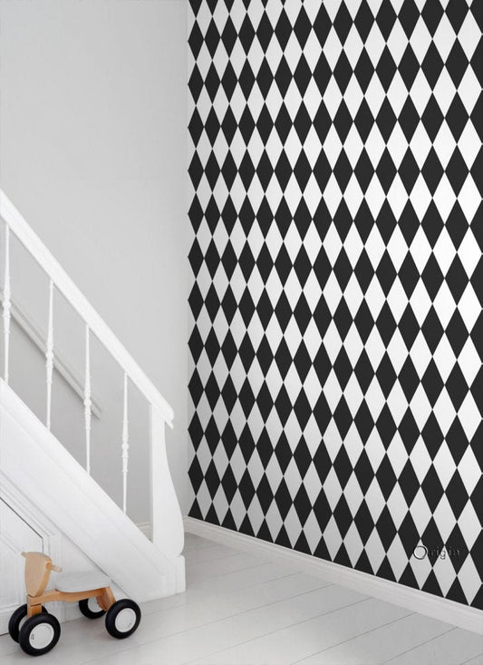 Frendorf | Geometrisches Muster Tapete - weiße und schwarze Rauten 347670, Precious, Ursprung