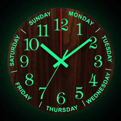 12 Zoll Leuchtende Wanduhr Holz Silent Licht in dunkler Nacht Nordischer Mode Wanduhr Geräuschlose Uhr mit Nachtlicht Geschenk