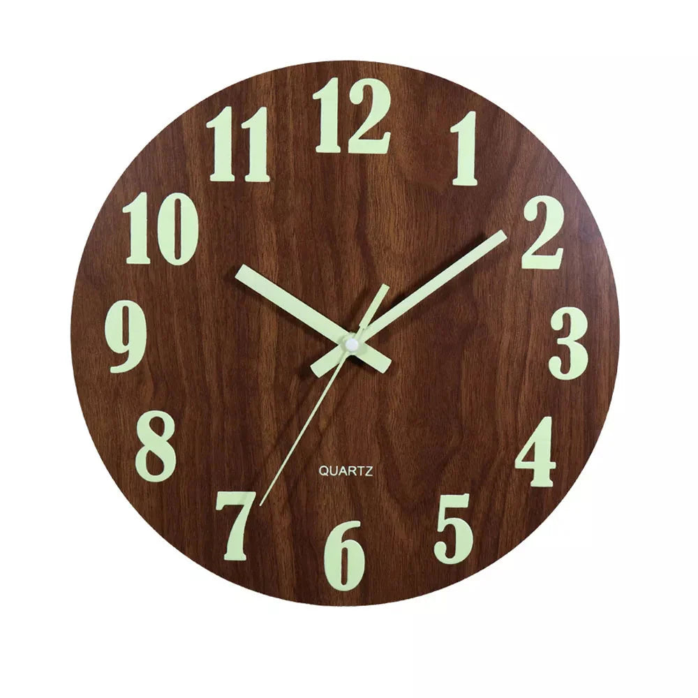 12 Zoll Leuchtende Wanduhr Holz Lautlos Licht in dunkler Nacht Nordische Mode Wanduhr Geräuschlos Uhr Mit Nachtlicht