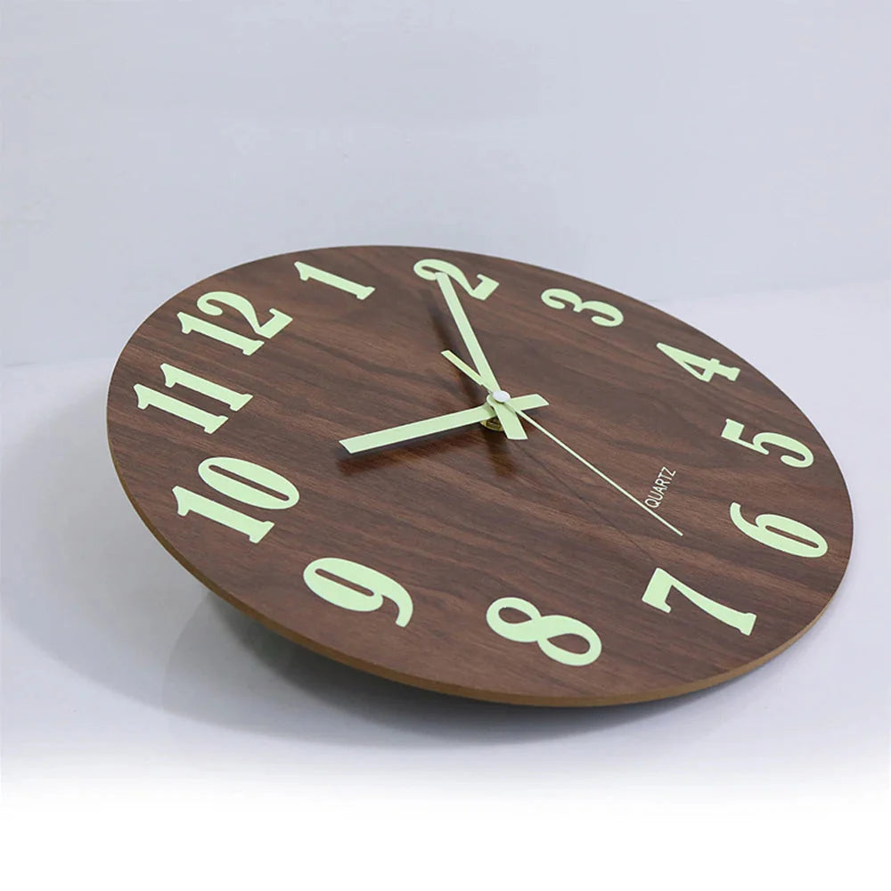 12 Zoll Leuchtende Wanduhr Holz Lautlos Licht in dunkler Nacht Nordische Mode Wanduhr Geräuschlos Uhr Mit Nachtlicht