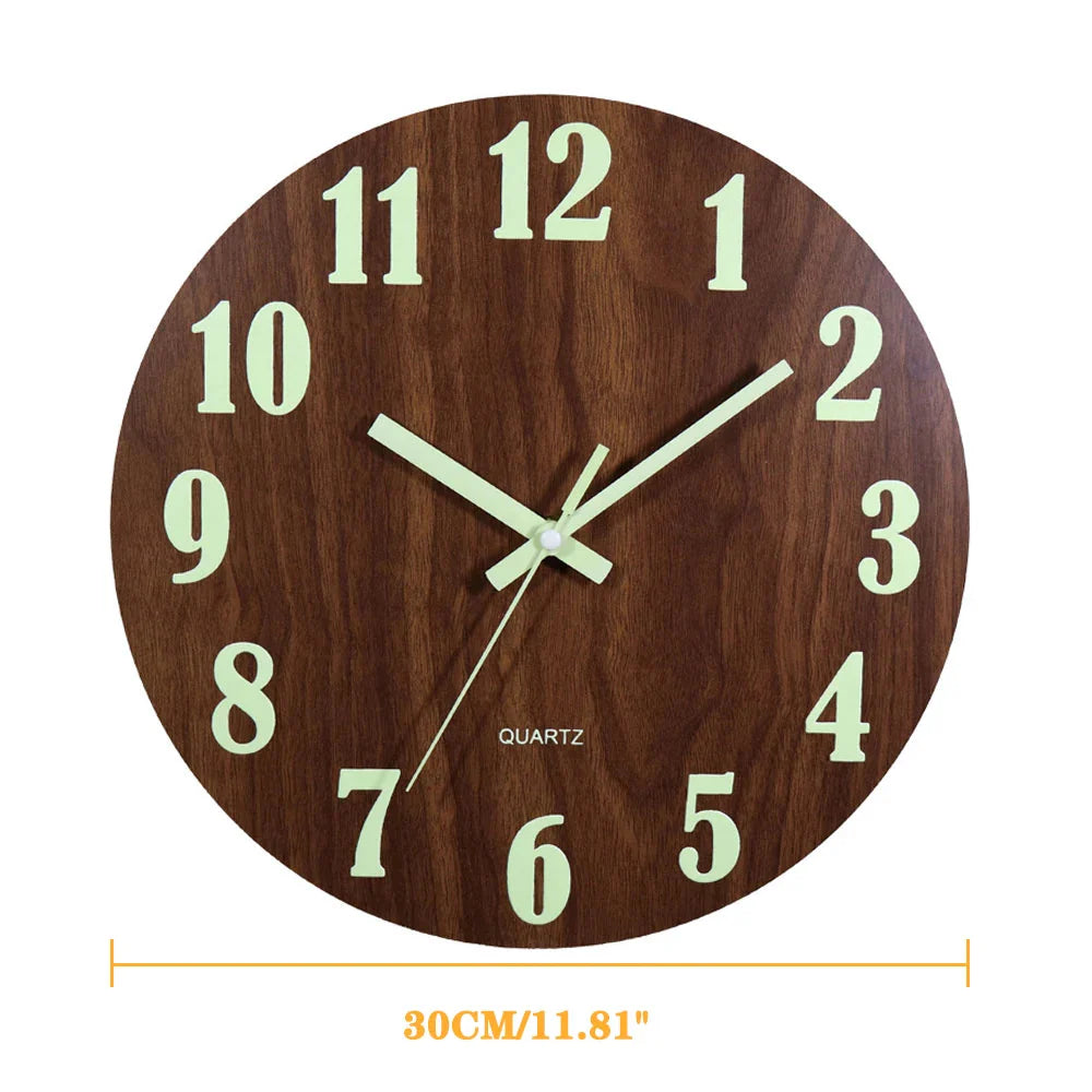 12 Zoll Leuchtende Wanduhr Holz Lautlos Licht in dunkler Nacht Nordische Mode Wanduhr Geräuschlos Uhr Mit Nachtlicht