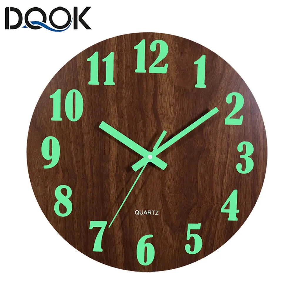 12 Zoll Leuchtende Wanduhr Holz Lautlos Licht in dunkler Nacht Nordische Mode Wanduhr Geräuschlos Uhr Mit Nachtlicht