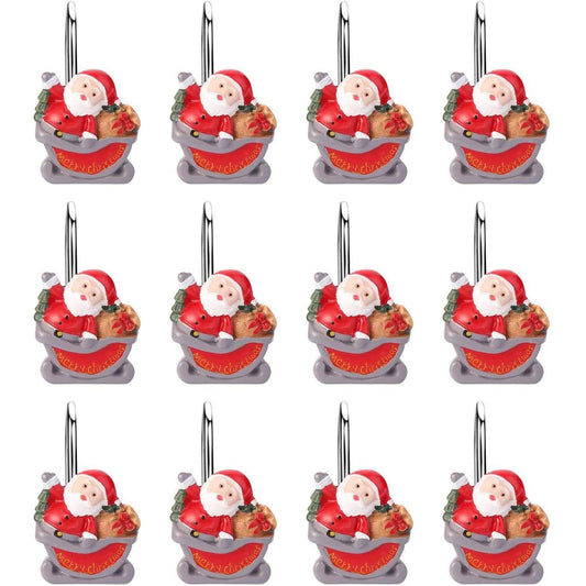 Frendorf | 12-Teile: Weihnachts-Duschvorhang Anti-Rost Haken