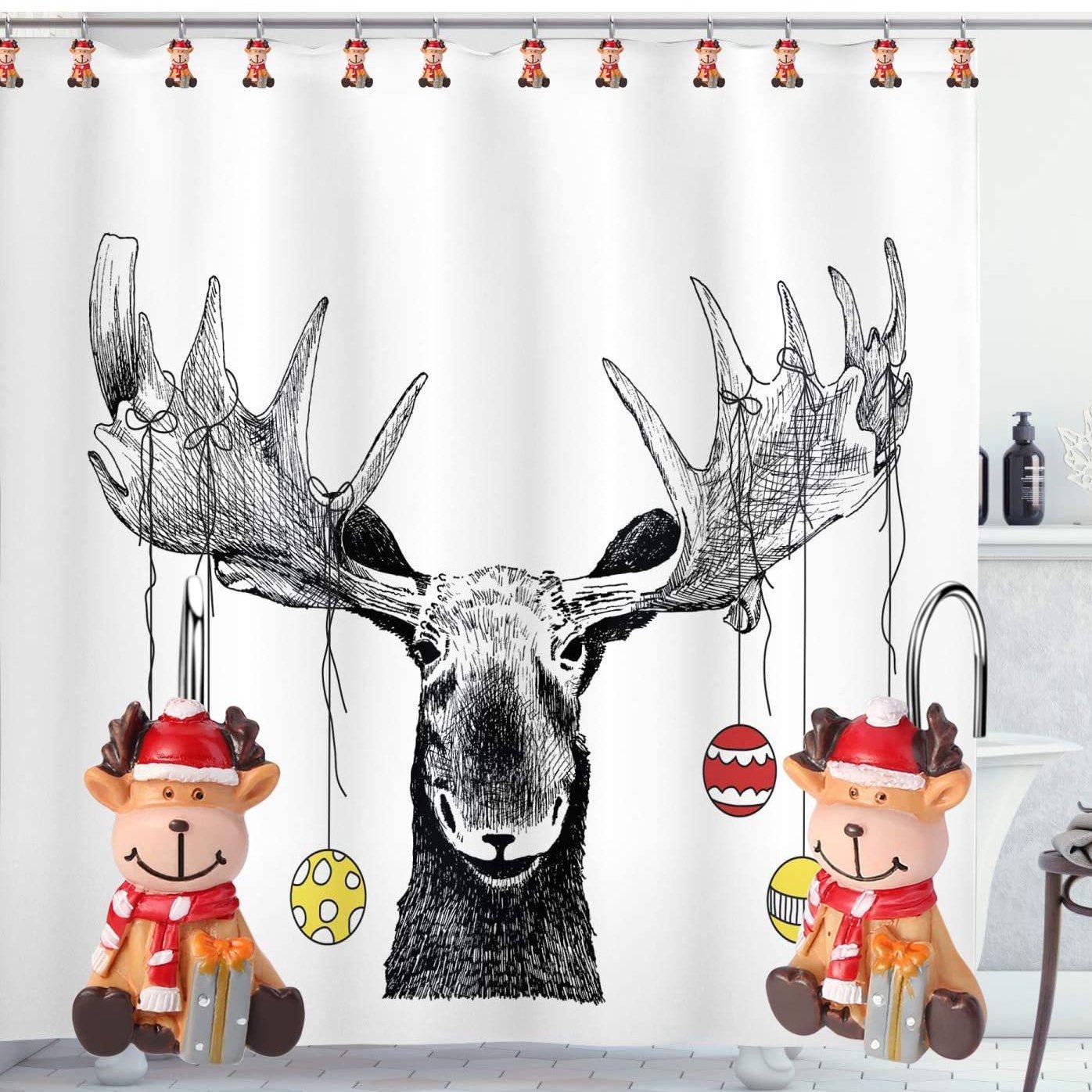 Frendorf | 12-Teile: Weihnachts-Duschvorhang Anti-Rost Haken