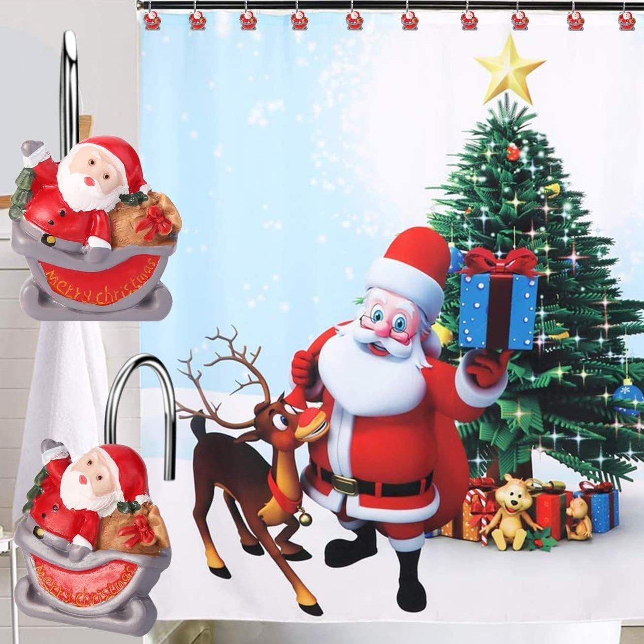 Frendorf | 12-Teile: Weihnachts-Duschvorhang Anti-Rost Haken