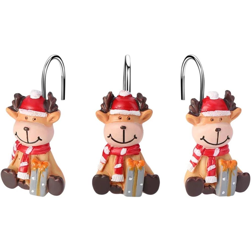 Frendorf | 12-Teile: Weihnachts-Duschvorhang Anti-Rost Haken
