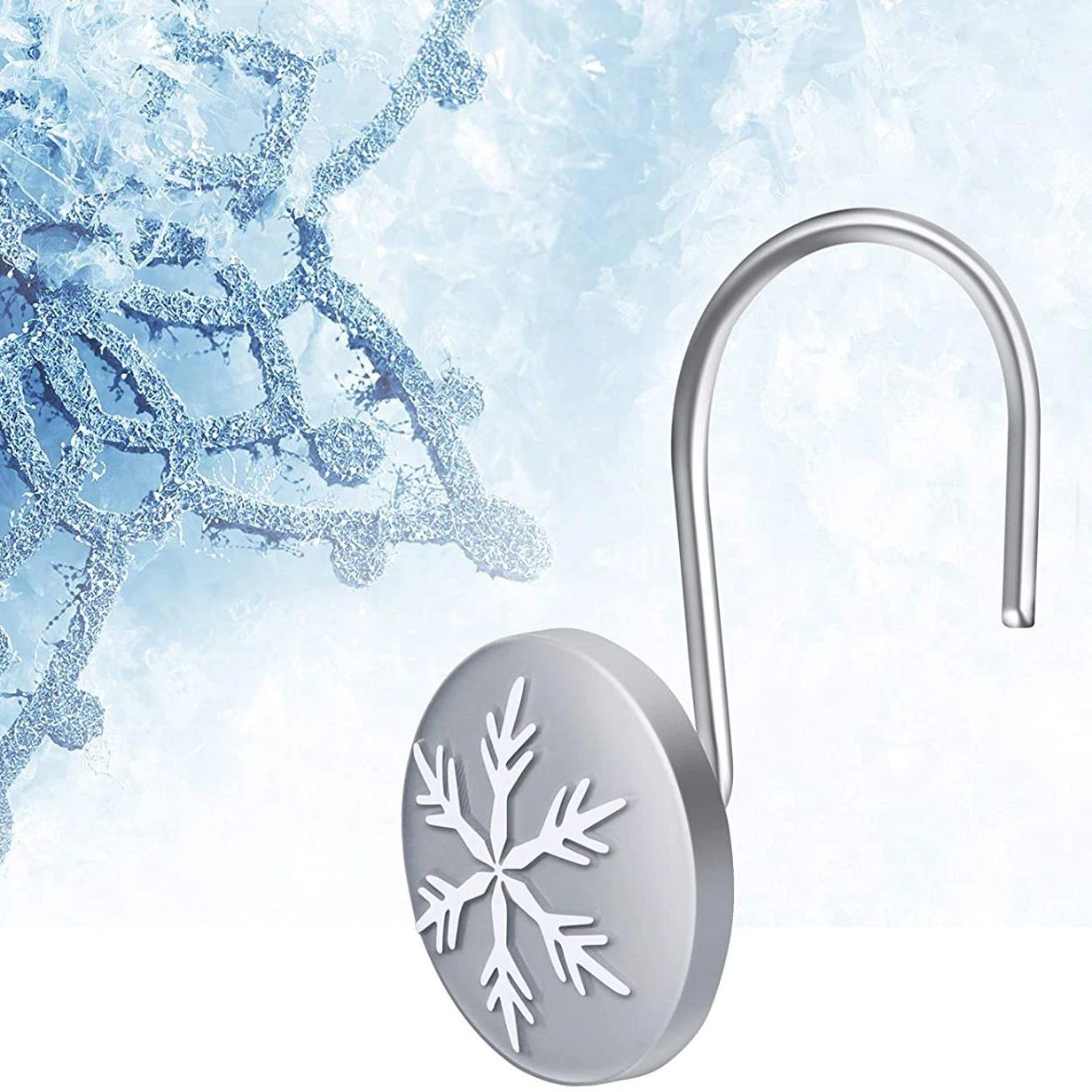 Frendorf | 12 Stück: Weihnachts-Schneeflocke Anti-Rost Runde Duschvorhang-Haken