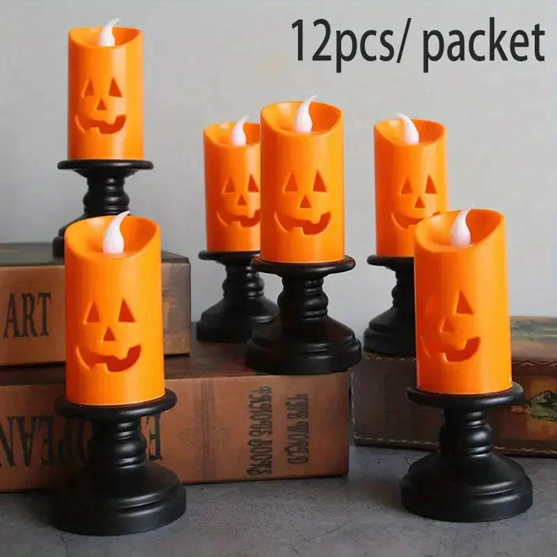 Frendorf | 12-Teilig: Halloween LED Kürbis Kronleuchter Kerzen