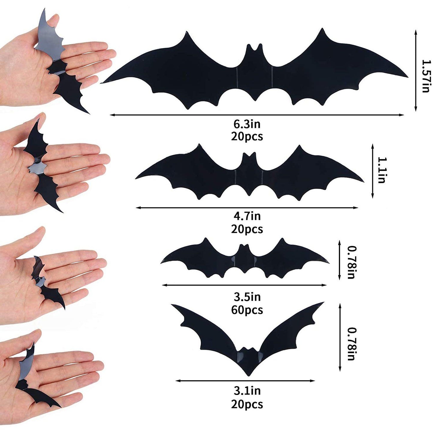 Frendorf | 120-Teile: 3D Fledermaus Halloween Dekorationsaufkleber