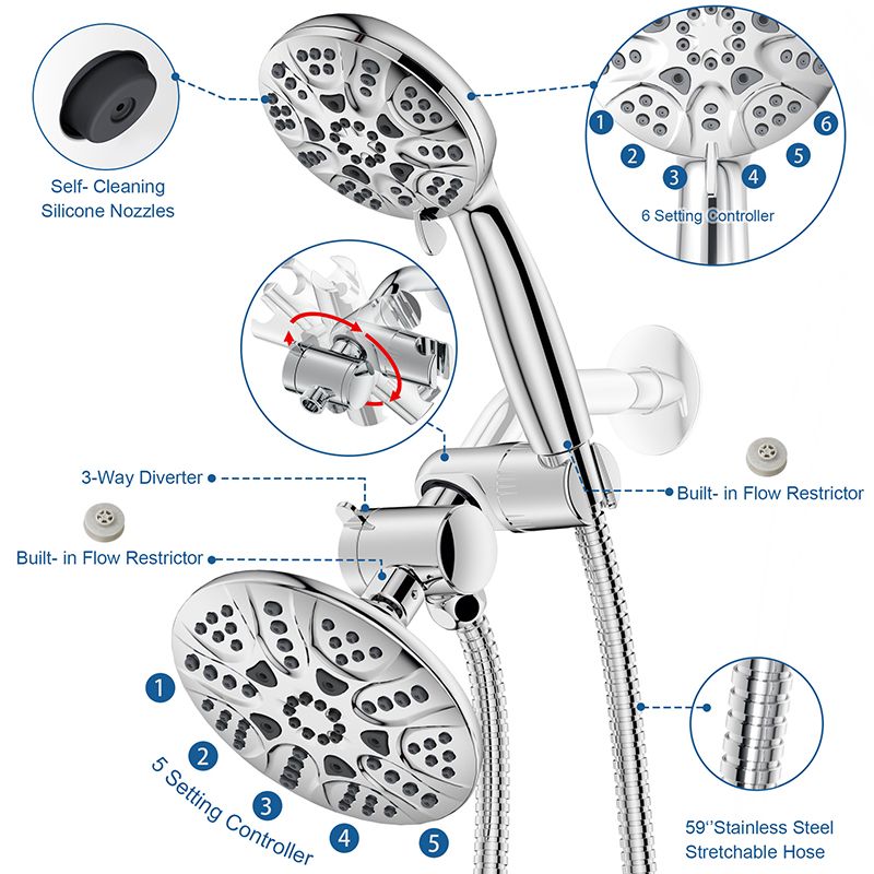 Frendorf | Zeitgenössische Dusche Kombi Doppel-Duschkopf Chrom Deckenmontierter runder Duschkopf