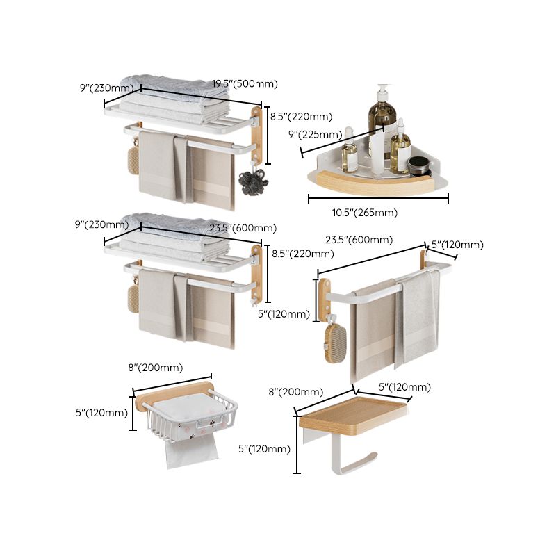 Frendorf | Weißes Metall- und Massivholz-Badezimmer-Zubehör-Hardware-Set