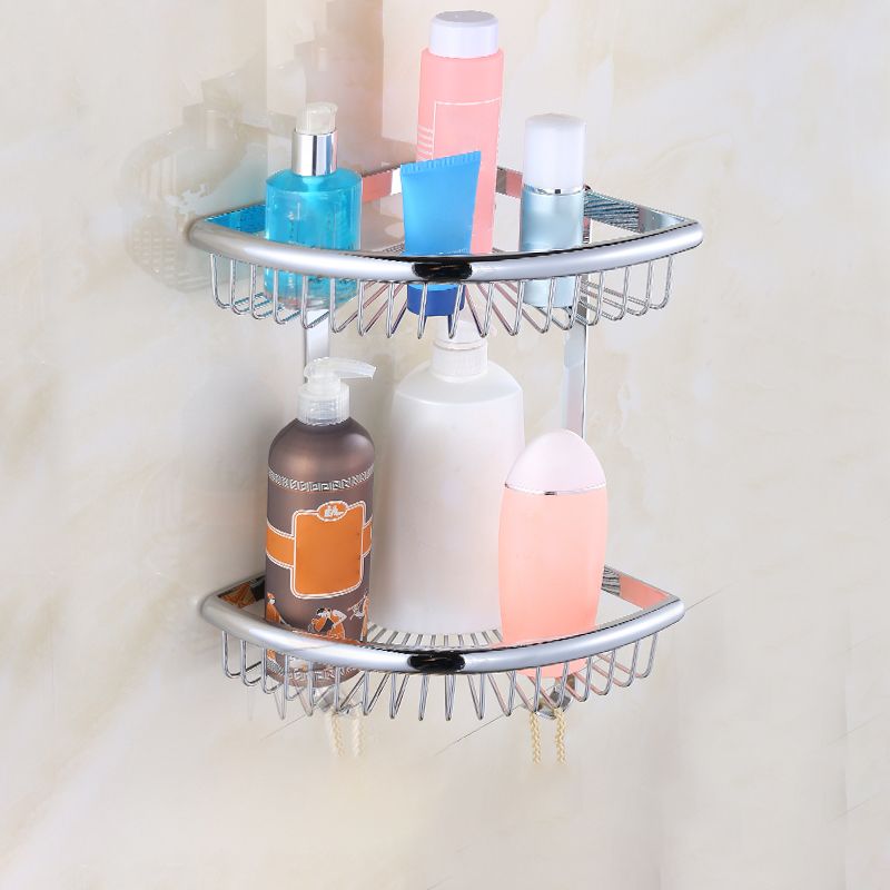 Frendorf | Zeitgenössisches silbernes Badezimmer-Set mit Badregal und Handtuchstange