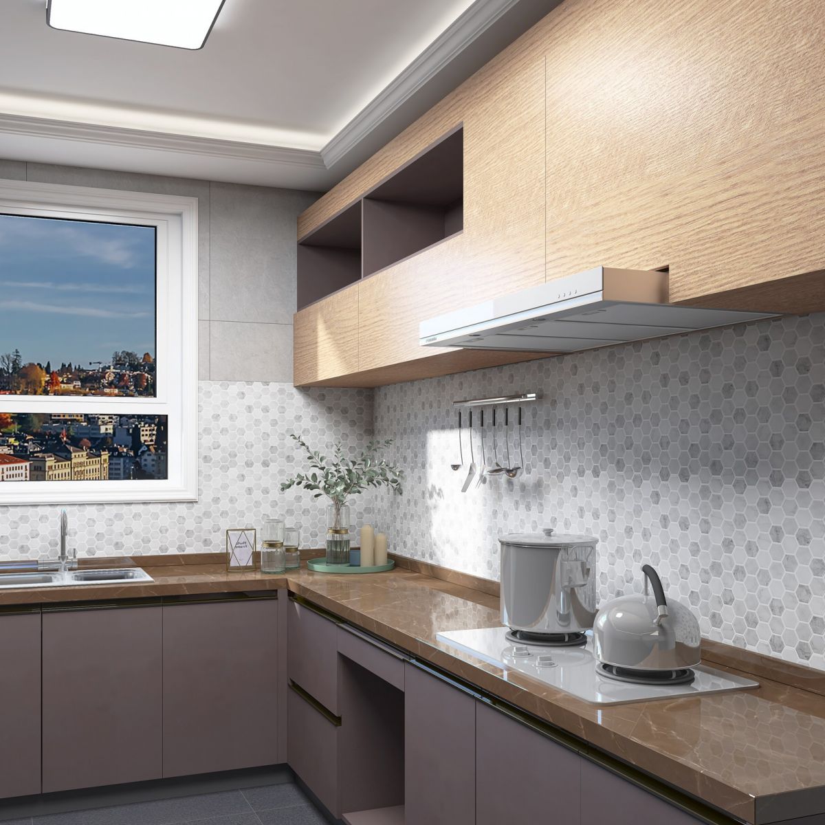 Frendorf | Mosaikfliesen zum Abziehen und Aufkleben Moderne Stil Tapete mit quadratischer Form
