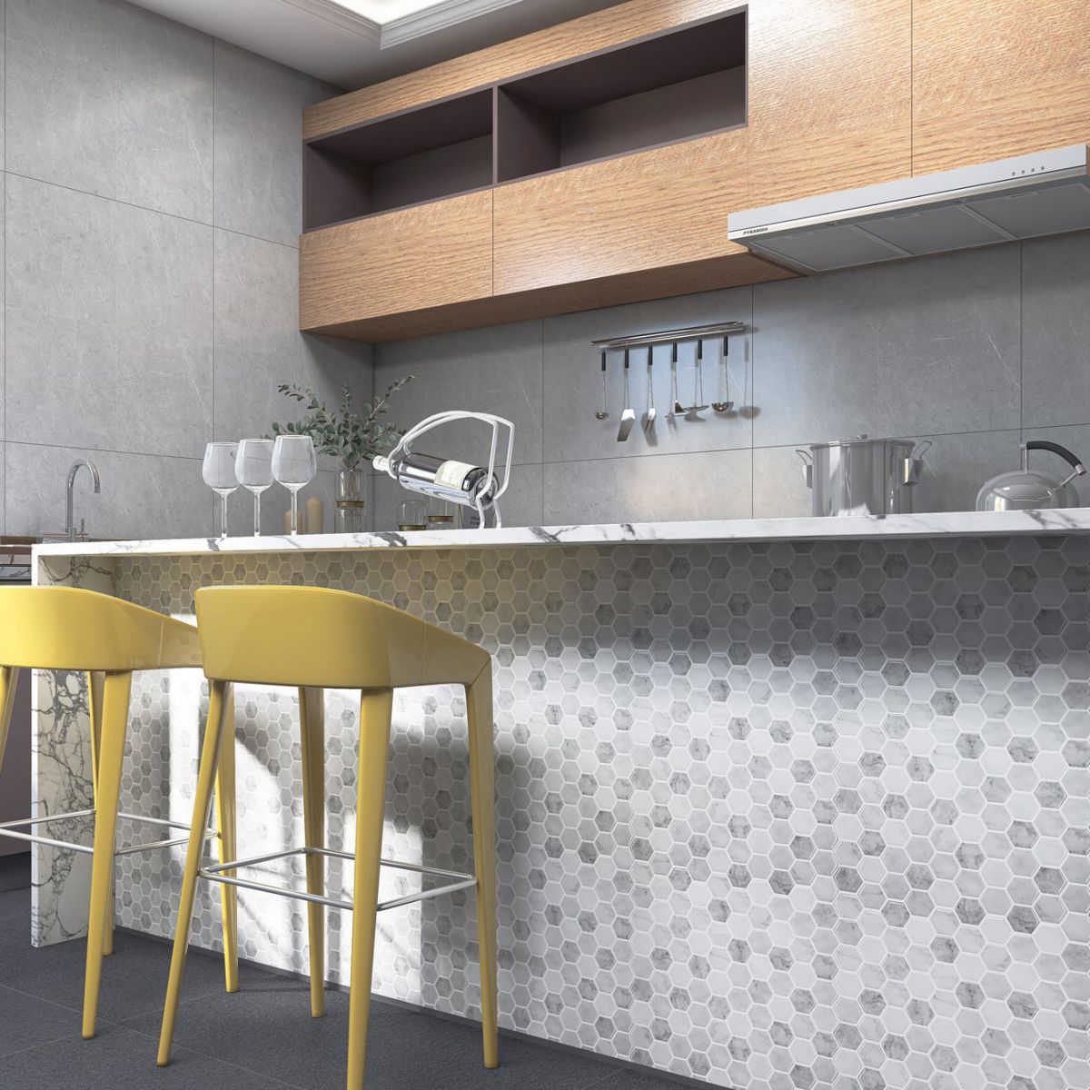 Frendorf | Mosaikfliesen zum Abziehen und Aufkleben Moderne Stil Tapete mit quadratischer Form