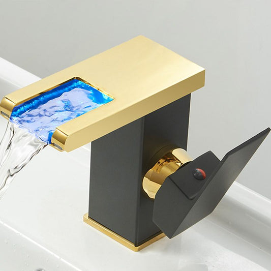 Frendorf | Moderner Wasserfallauslauf Waschbeckenarmatur mit LED Messing Waschbeckenarmatur