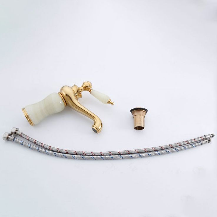 Frendorf | Deck Mounted Copper Tub Faucet Low Arc Roman Tub Faucet Set with Jade