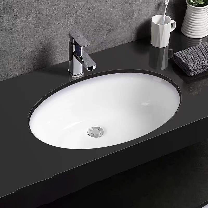 Frendorf | Modernes Unterbau Waschbecken Oval Porzellan mit Pop-Up Abfluss Waschbecken