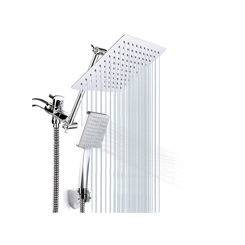 Frendorf | Pull down Dual Shower Head Square High Arch Shower Head Combo in Chrome