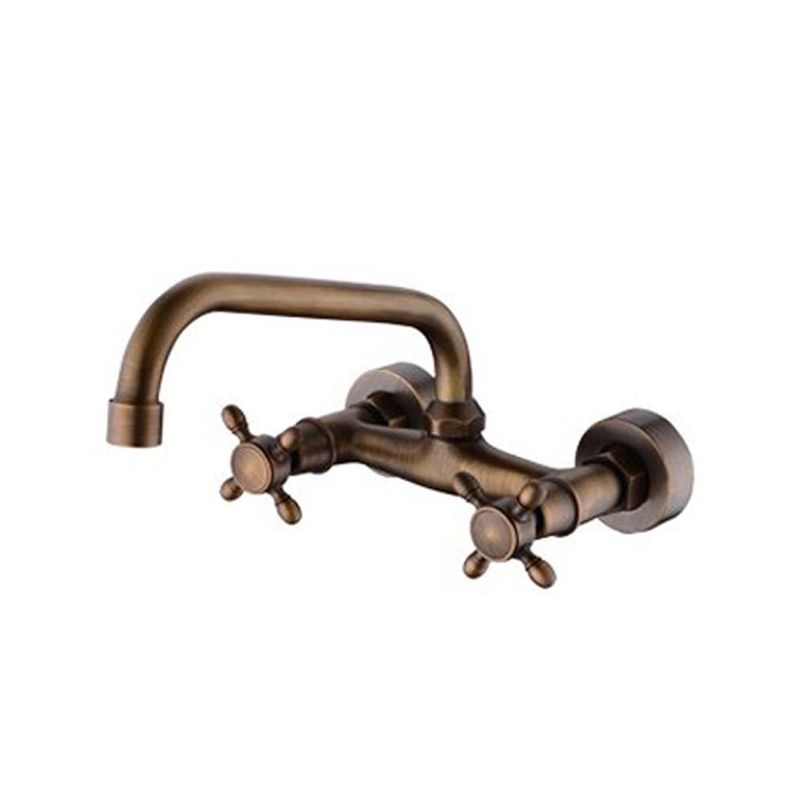 Frendorf | Industrie Badewannen Auslauf Trim Wandmontiert Voll Kupfer Dual Kreuz Griff Niedriger Bogen Badewannen Wasserhahn