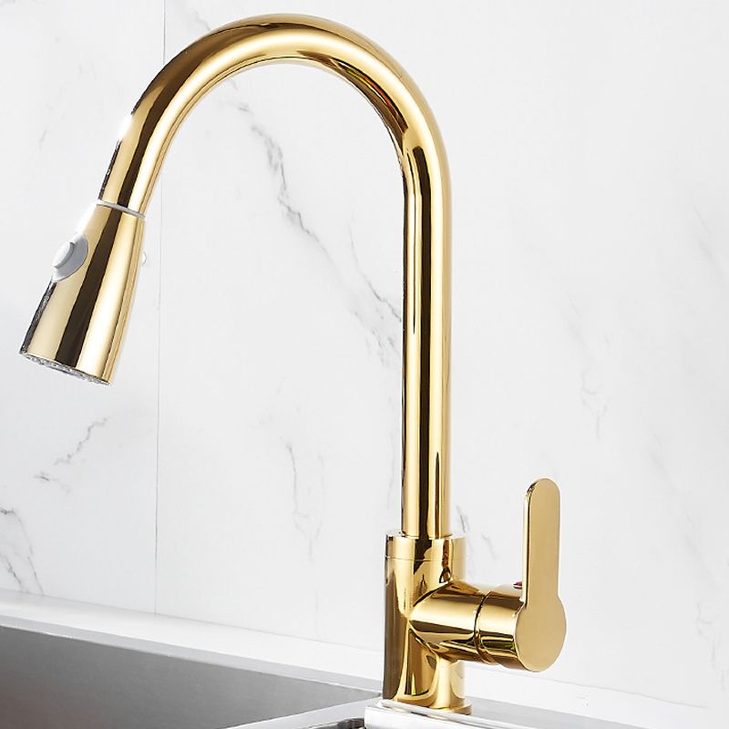 Frendorf | Gebürstete Gold Küche Spüle Wasserhahn Hohe Bogen Schwenkauslauf mit Herausziehbarer Sprühdüse