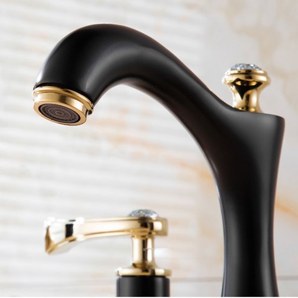 Frendorf | Moderner Gefäß Wasserhahn Messing 2 Griffe Niedriger Bogen Gefäß Wasserhahn für Zuhause