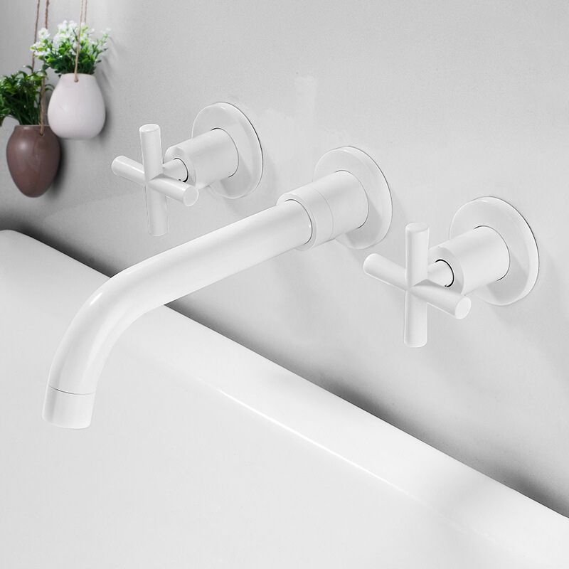 Frendorf | 3 Löcher Wasserhahn 2 Kreuzgriff Wandmontierter Wasserhahn für das Badezimmer