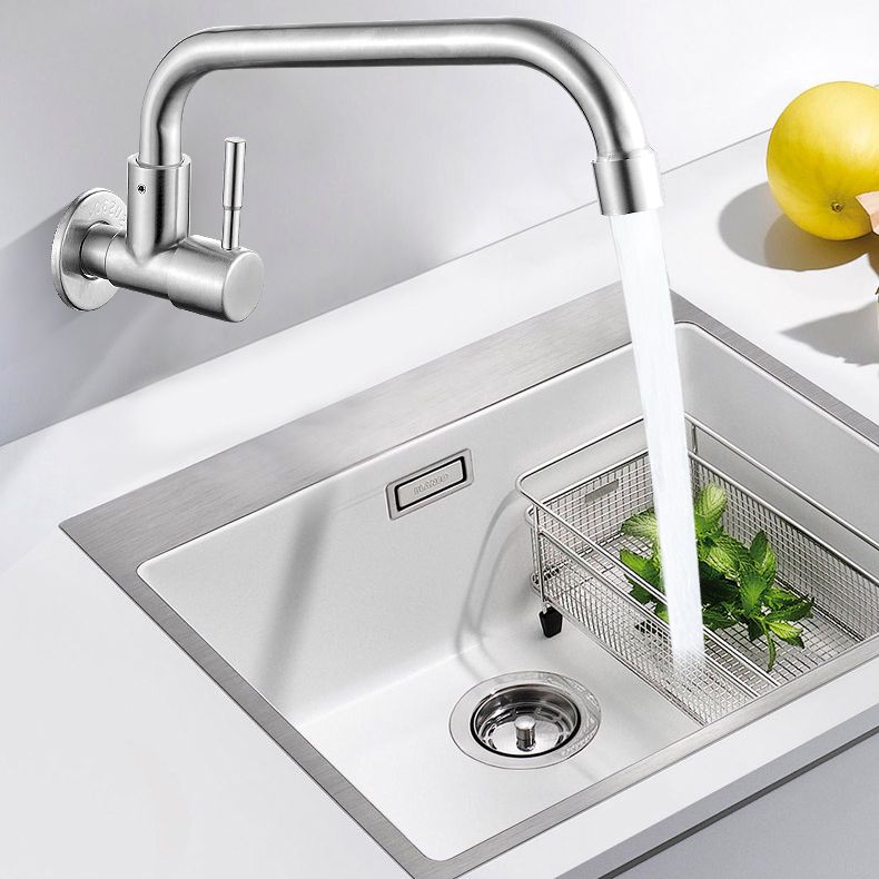 Frendorf | Moderner Brückenwasserhahn 304 Edelstahl Knopfgriff Schwenkauslauf Wandmontierter Wasserhahn