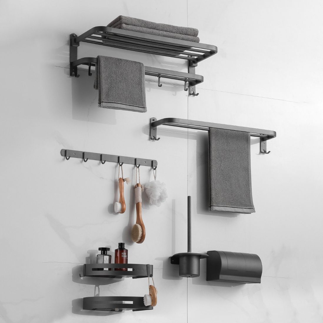 Frendorf | Modernes Badezimmer-Hardware-Set aus Edelstahl Mattgrau Bademantelhaken/Handtuchstange