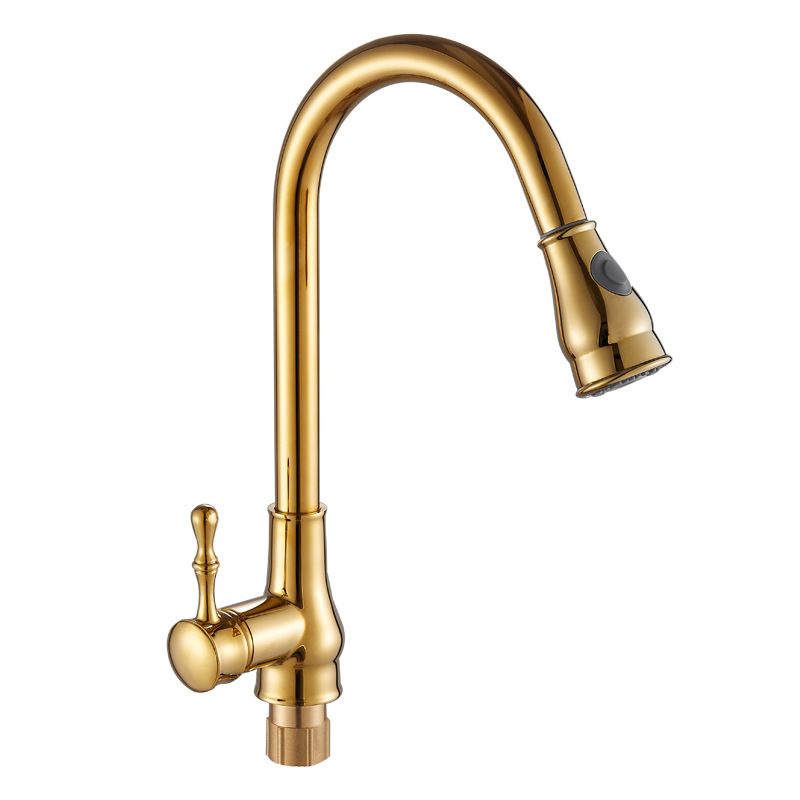 Frendorf | Gebürstete Gold Küche Spüle Wasserhahn Hohe Bogen Schwenkauslauf mit Herausziehbarer Sprühdüse