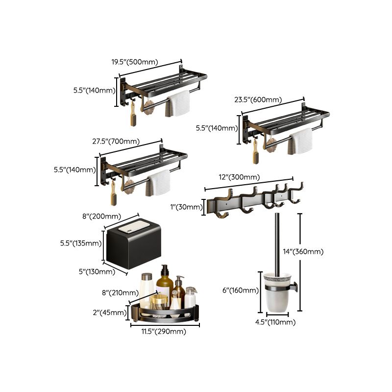 Frendorf | Zeitgenössisches Badzubehör-Set Matte Black Badezimmer-Set mit Bademantelhaken/Handtuchstange