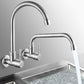 Frendorf | Moderner Brückenwasserhahn 304 Edelstahl Knopfgriff Schwenkauslauf Wandmontierter Wasserhahn